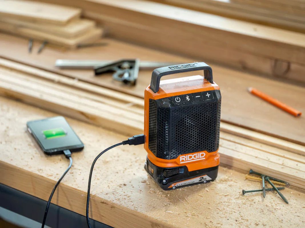 Open Box - RIDGID 18V Cordless Bluetooth Speaker (Tool Only)