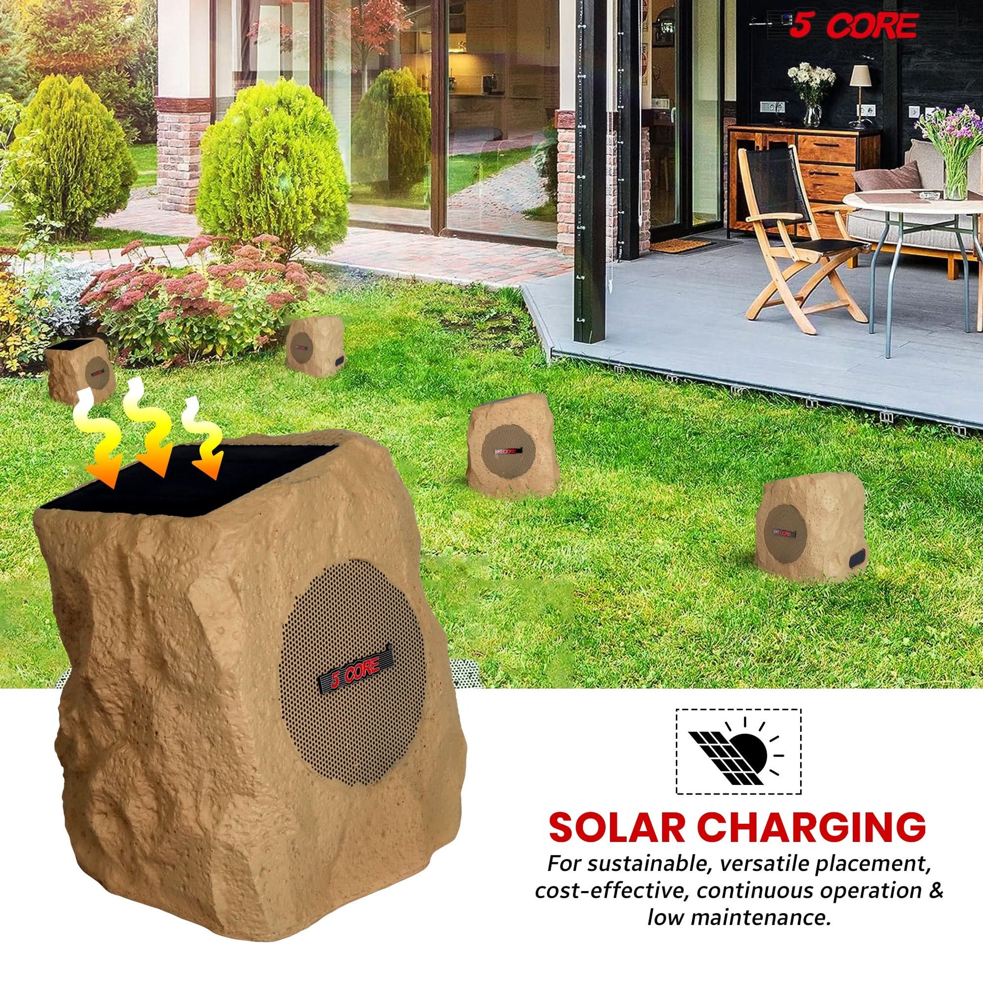 5Core Outdoor Wireless Speakers Bluetooth Rock Waterproof Linkable TWS Garden Speaker BROWN